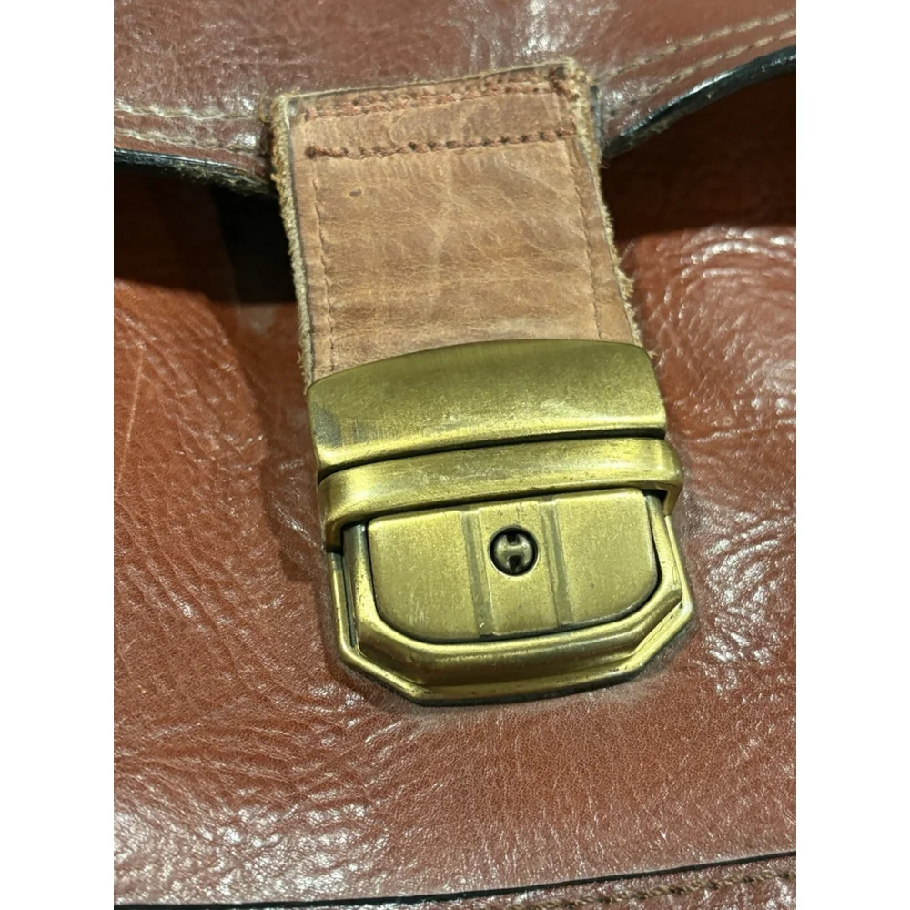 Vintage Full Grain Leather Briefcase Messenger Bag 16x12 Brown – Made in USA Zip